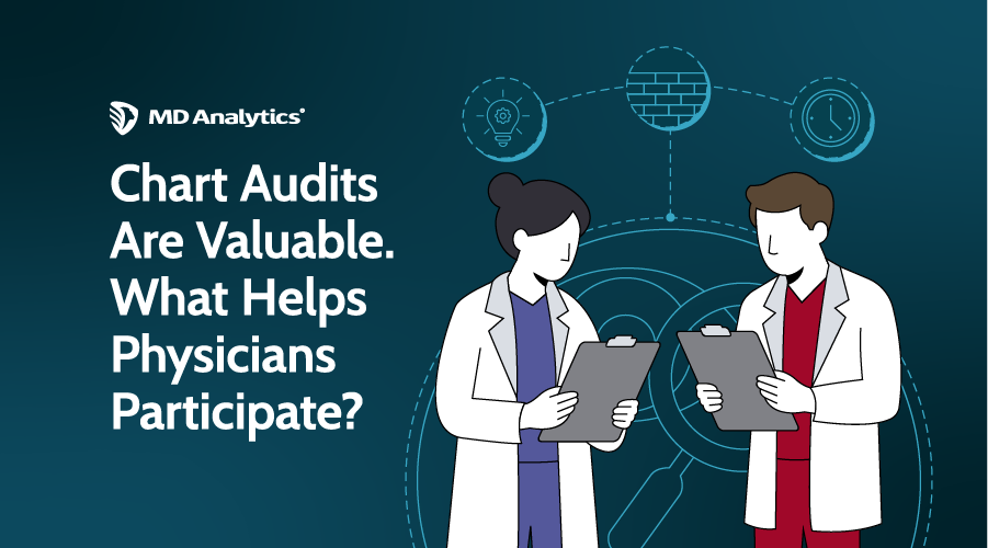 Two physicians reviewing patient charts, from the MD Analytics infographic on patient chart audits.